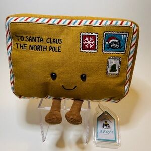 Jellycat Holiday Postcard Pillow in Brown and Multicolor